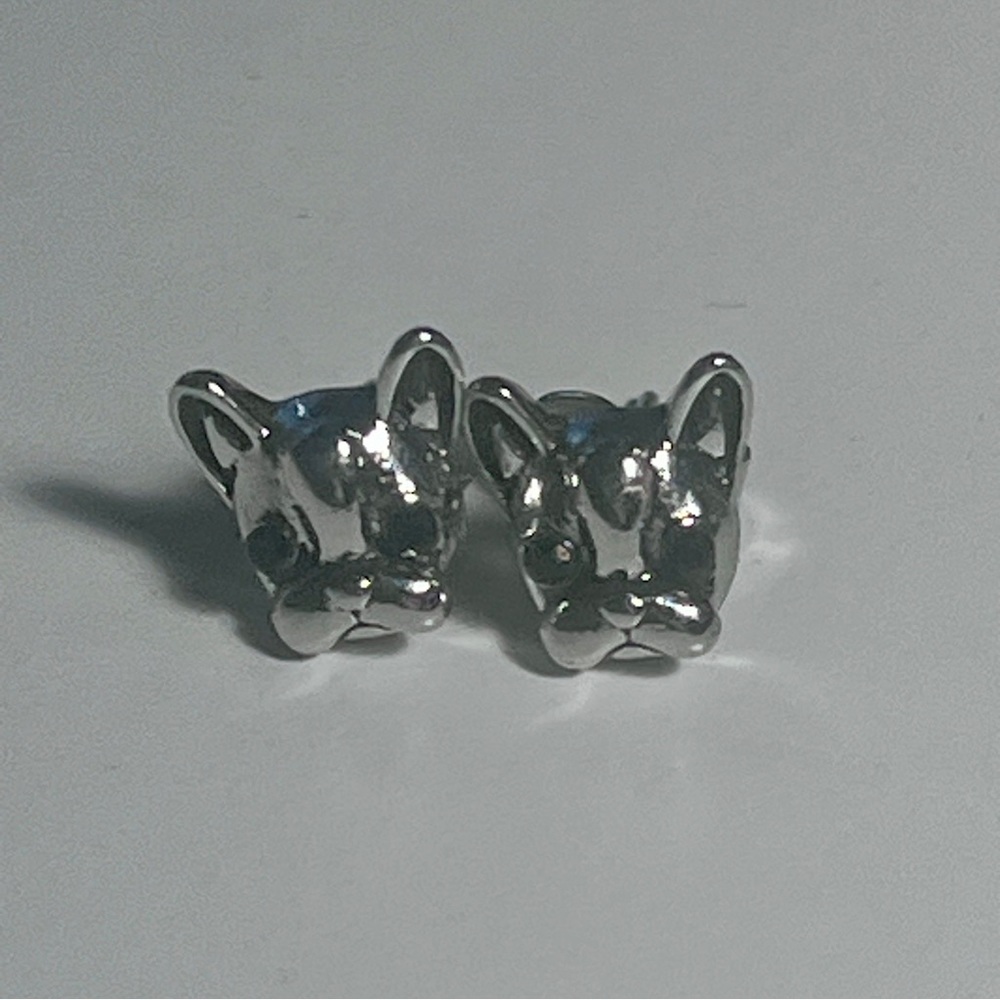 Silver Frenchie bulldog Boston terrier Earrings